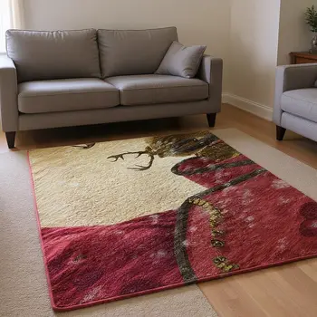 9' X 12' Blue Red And Brown Geometric Washable Area Rug With UV Protection