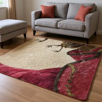 10' X 14' Blue Red And Brown Geometric Washable Area Rug With UV Protection