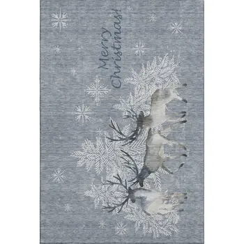 3' X 5' Ash Gray Ivory And Blue Geometric Washable Area Rug With UV Protection