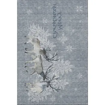 3' X 5' Ash Gray Ivory And Blue Geometric Washable Area Rug With UV Protection
