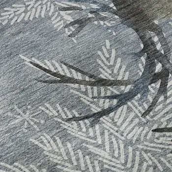 5' X 8' Ash Gray Ivory And Blue Geometric Washable Area Rug With UV Protection
