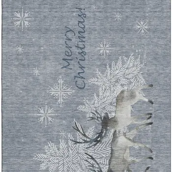 8' X 10' Ash Gray Ivory And Blue Geometric Washable Area Rug With UV Protection