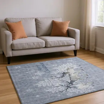 10' X 14' Ash Gray Ivory And Blue Geometric Washable Area Rug With UV Protection