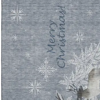 10' X 14' Ash Gray Ivory And Blue Geometric Washable Area Rug With UV Protection
