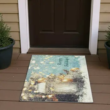 3' X 5' Blue Gold And Ivory Geometric Washable Area Rug With UV Protection