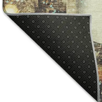 5' X 8' Blue Gold And Ivory Geometric Washable Area Rug With UV Protection