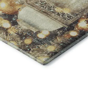 5' X 8' Blue Gold And Ivory Geometric Washable Area Rug With UV Protection