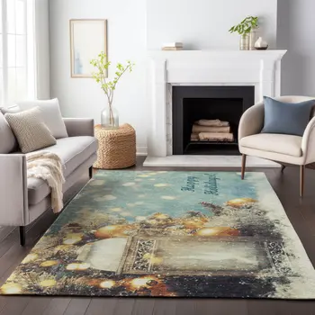 5' X 8' Blue Gold And Ivory Geometric Washable Area Rug With UV Protection