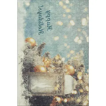 8' X 10' Blue Gold And Ivory Geometric Washable Area Rug With UV Protection