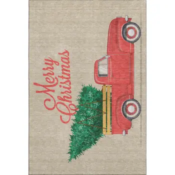 3' X 5' Red Green And Beige Geometric Washable Area Rug With UV Protection