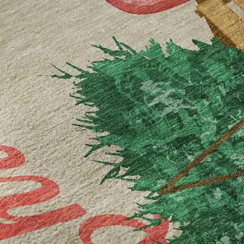 3' X 5' Red Green And Beige Geometric Washable Area Rug With UV Protection