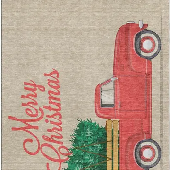 3' X 5' Red Green And Beige Geometric Washable Area Rug With UV Protection