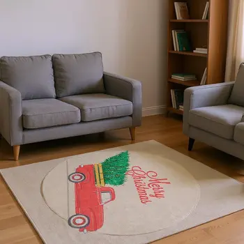 8' Red Green And Beige Geometric Washable Round Rug With UV Protection
