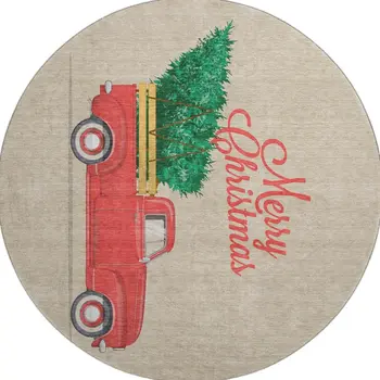 8' Red Green And Beige Geometric Washable Round Rug With UV Protection