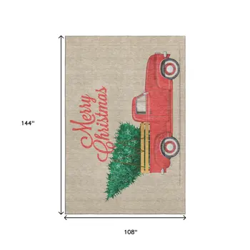 9' X 12' Red Green And Beige Geometric Washable Area Rug With UV Protection