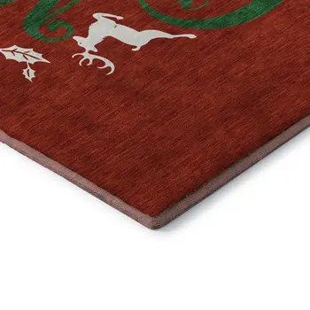 8' Ruby Red Green And Ivory Geometric Washable Round Rug With UV Protection