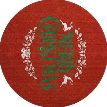8' Ruby Red Green And Ivory Geometric Washable Round Rug With UV Protection