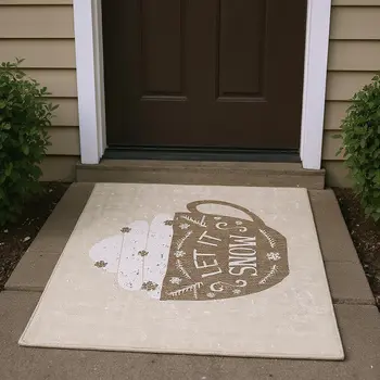 3' X 5' Latte And Ivory Geometric Washable Area Rug With UV Protection