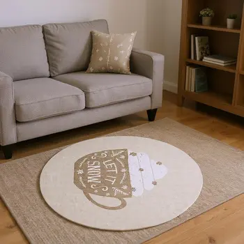 8' Latte And Ivory Geometric Washable Round Rug With UV Protection