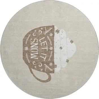 8' Latte And Ivory Geometric Washable Round Rug With UV Protection