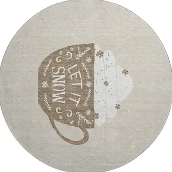 8' Latte And Ivory Geometric Washable Round Rug With UV Protection