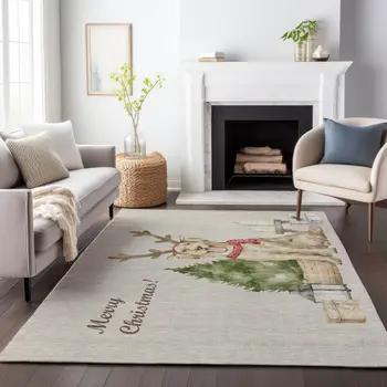 3' X 5' Taupe Green And Gray Animal Print Washable Area Rug With UV Protection