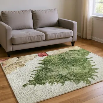 9' X 12' Taupe Green And Gray Animal Print Washable Area Rug With UV Protection