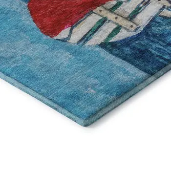 10' X 14' Blue Red And Green Nautical Washable Area Rug With UV Protection