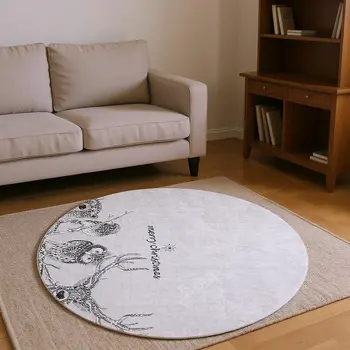 8' Gray And Ivory Animal Print Washable Round Rug With UV Protection