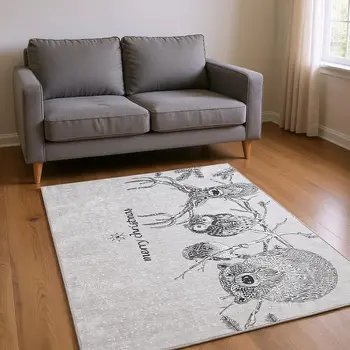 8' X 10' Gray And Ivory Animal Print Washable Area Rug With UV Protection