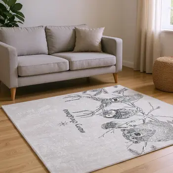 10' X 14' Gray And Ivory Animal Print Washable Area Rug With UV Protection
