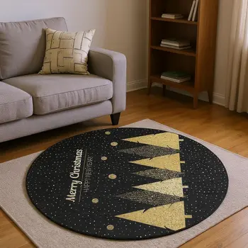 8' Midnight Gold And Ivory Polka Dot Washable Round Rug With UV Protection