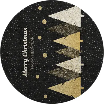 8' Midnight Gold And Ivory Polka Dot Washable Round Rug With UV Protection