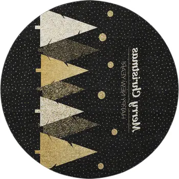 8' Midnight Gold And Ivory Polka Dot Washable Round Rug With UV Protection