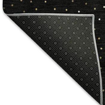 8' X 10' Midnight Gold And Ivory Polka Dot Washable Area Rug With UV Protection