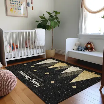 9' X 12' Midnight Gold And Ivory Polka Dot Washable Area Rug With UV Protection