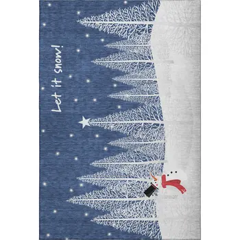 3' X 5' Blue Ivory And Red Botanical Leaves Washable Area Rug With UV Protection