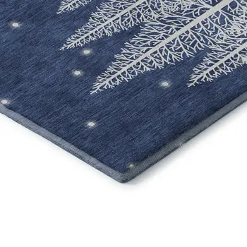 3' X 5' Blue Ivory And Red Botanical Leaves Washable Area Rug With UV Protection