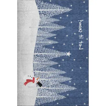 3' X 5' Blue Ivory And Red Botanical Leaves Washable Area Rug With UV Protection