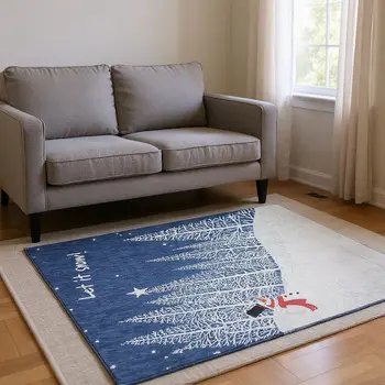 5' X 8' Blue Ivory And Red Botanical Leaves Washable Area Rug With UV Protection