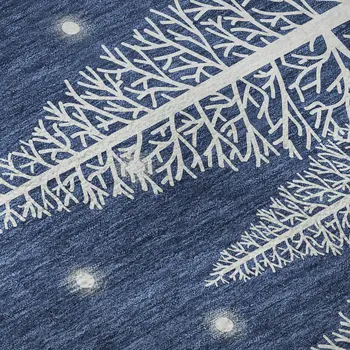 5' X 8' Blue Ivory And Red Botanical Leaves Washable Area Rug With UV Protection