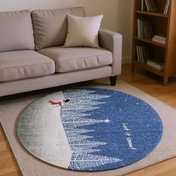 8' Blue Ivory And Red Botanical Leaves Washable Round Rug With UV Protection