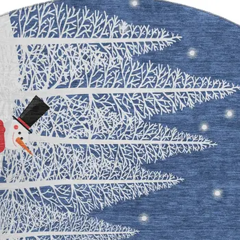 8' Blue Ivory And Red Botanical Leaves Washable Round Rug With UV Protection