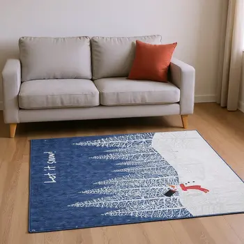 10' X 14' Blue Ivory And Red Botanical Leaves Washable Area Rug With UV Protection
