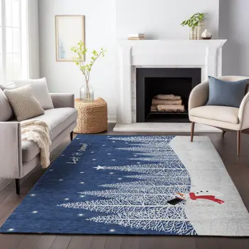 10' X 14' Blue Ivory And Red Botanical Leaves Washable Area Rug With UV Protection