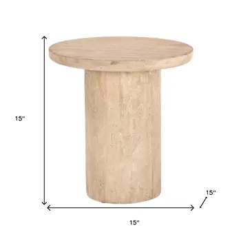 15" Natural Stone Round Pedestal End Table