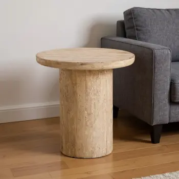 15" Natural Stone Round Pedestal End Table