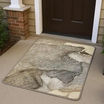 3' X 5' Beige And Taupe Abstract Washable Area Rug With UV Protection