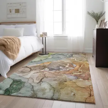 3' X 5' Beige And Taupe Abstract Washable Area Rug With UV Protection