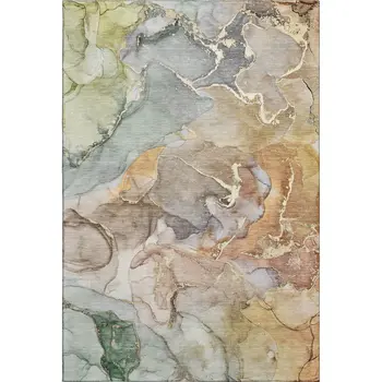 3' X 5' Beige And Taupe Abstract Washable Area Rug With UV Protection